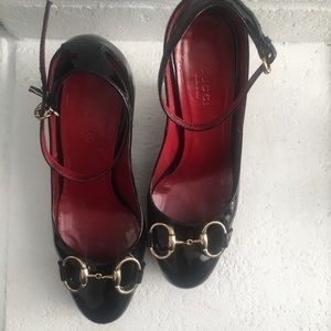 Gucci Ankle Strap Wedge Pumps Horsebit
